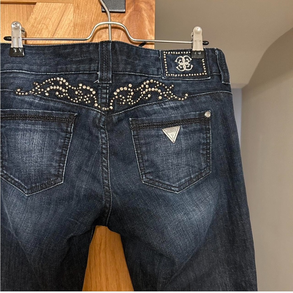 GUESS Women's Dark Wash Daredevil Embellished Jeans